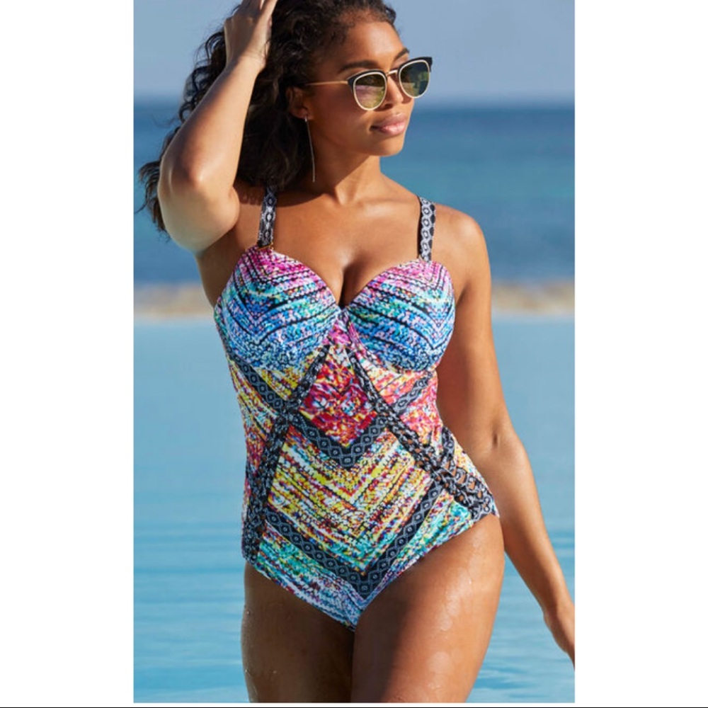 SWIMSUITS FOR ALL MULTICOLOR UNDERWIRE ONE PIECE SWIMSUIT - New without tags!